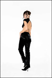 Ellie pant, black vinyl pants, straight leg, tailored to perfection